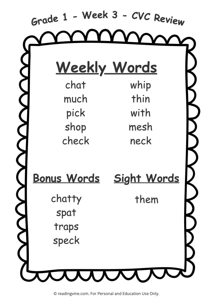 Week 3 Spelling List