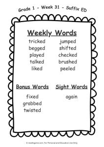 Week 31 Spelling List for First Grade