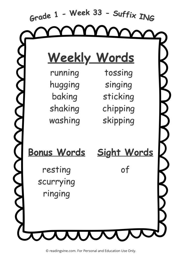 Week 33 Spelling List
