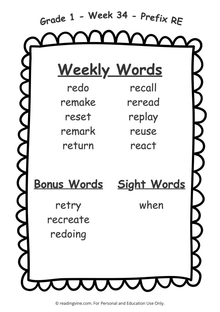 Week 34 Spelling List