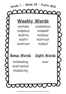 First Grade Week 35 Spelling Words List
