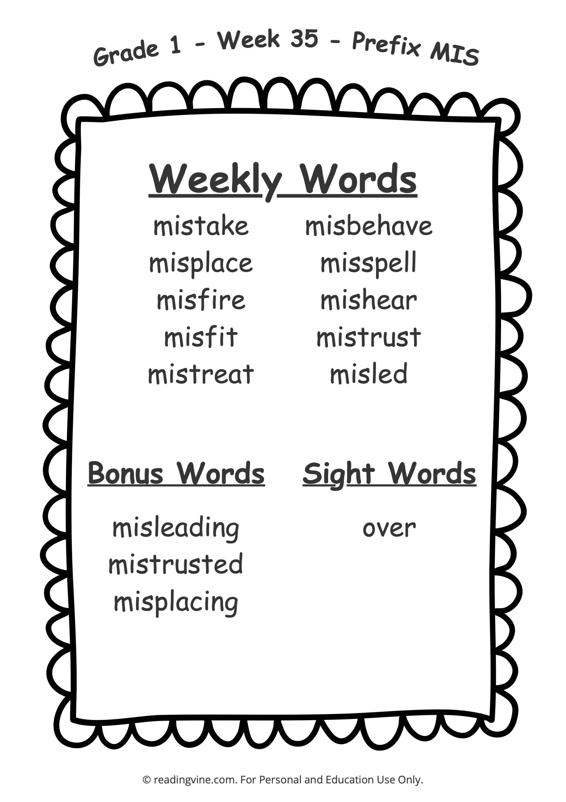 First Grade Week 35 Spelling Words List