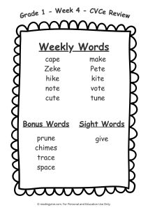 Week 4 Spelling List for First Grade