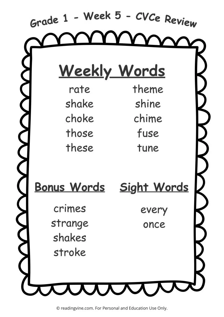 Week 5 Spelling List