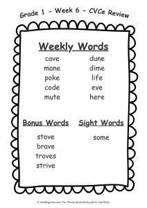 Week 6 Spelling List for First Grade
