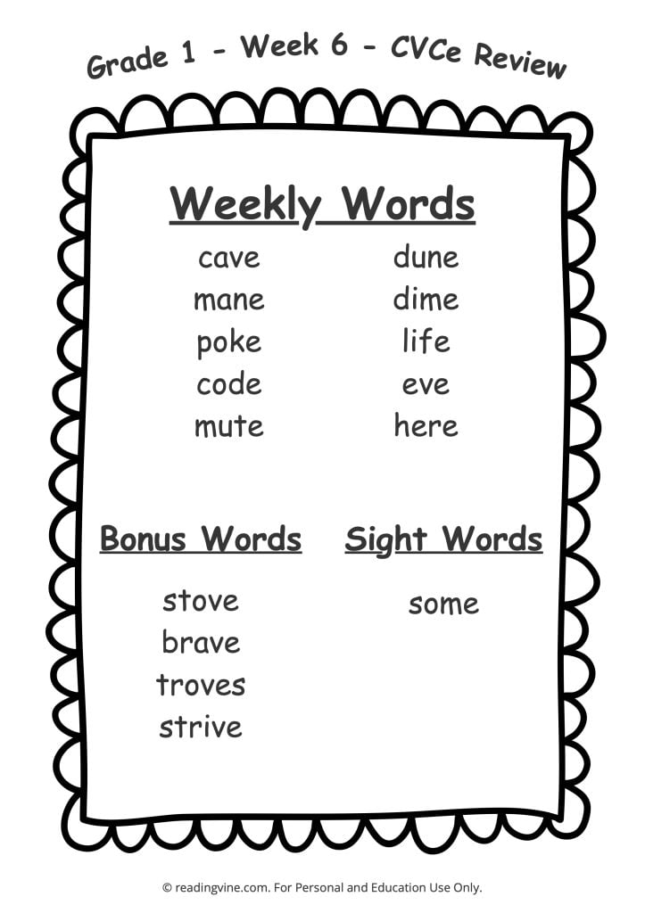 Week 6 Spelling List