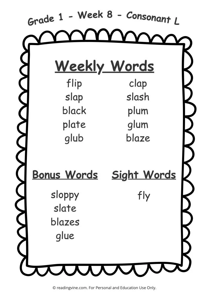 Week 8 Spelling List
