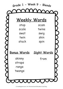 Week 9 Spelling List for First Grade