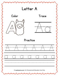 Color, Trace, and Write the Letter A Worksheet