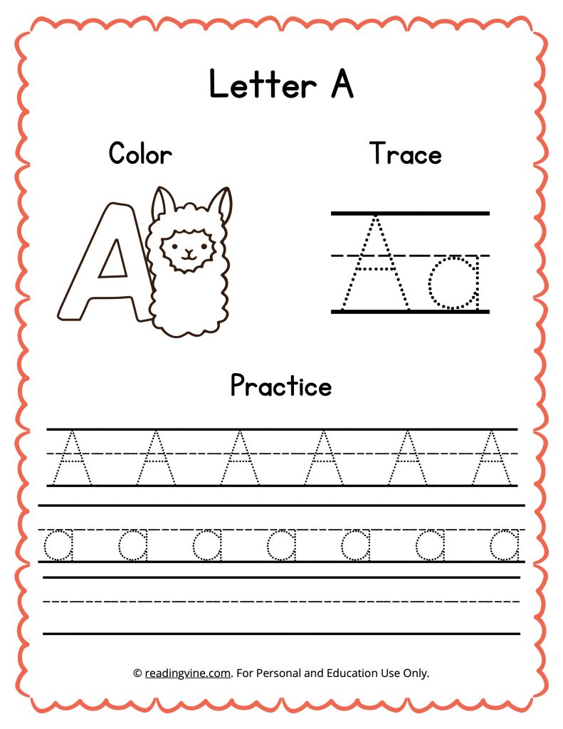 Color, Trace, and Write the Letter A Worksheet-image - ReadingVine