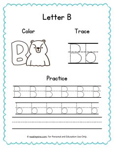 Color, Trace, and Write the Letter B Worksheet image