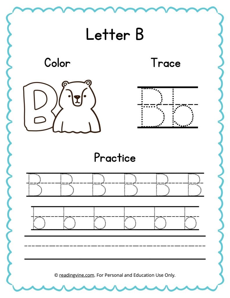Color trace and write the letter b worksheet image readingvine