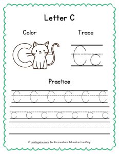 Color, Trace, and Write the Letter C Worksheet Image