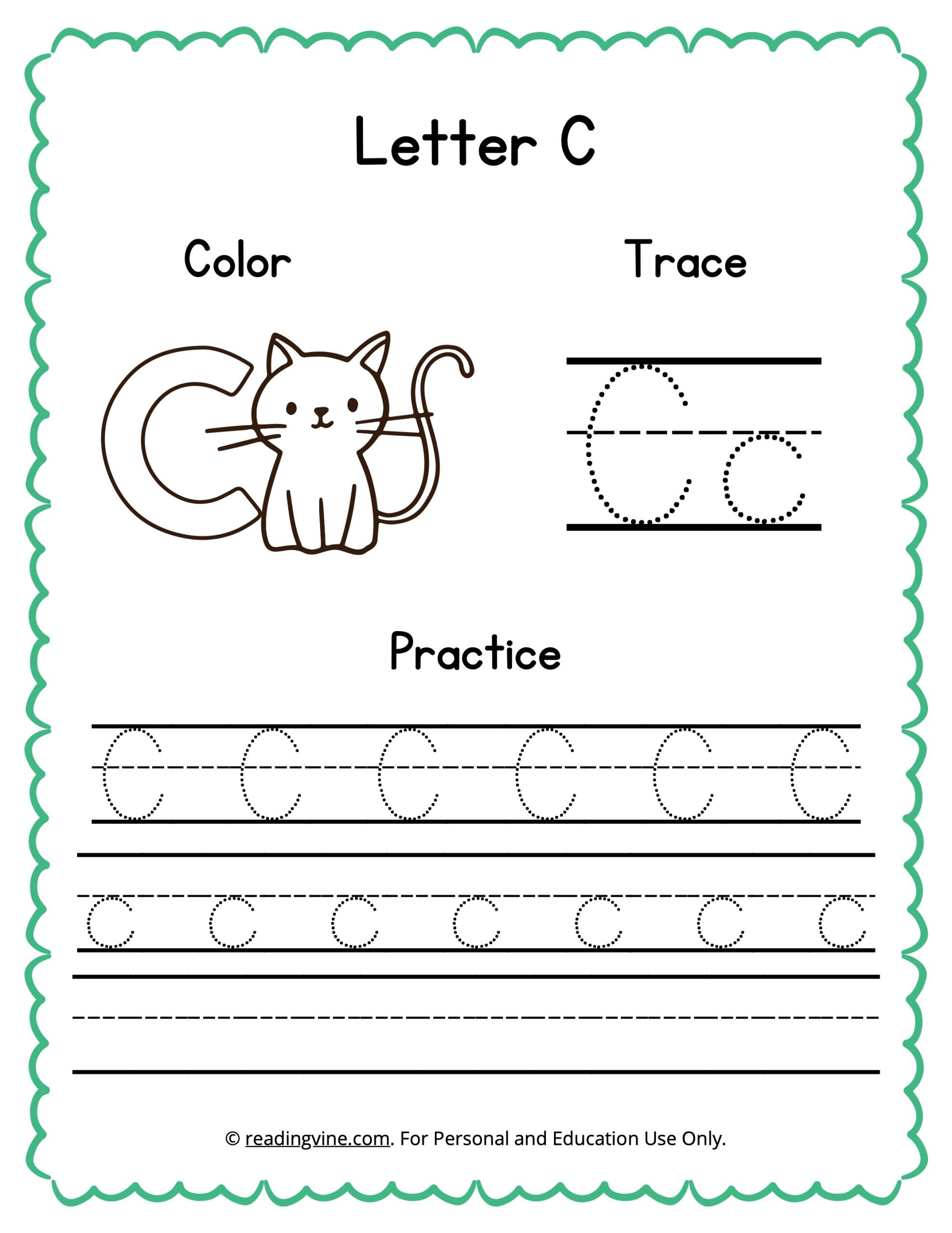Color, Trace, and Write the Letter C Worksheet Image