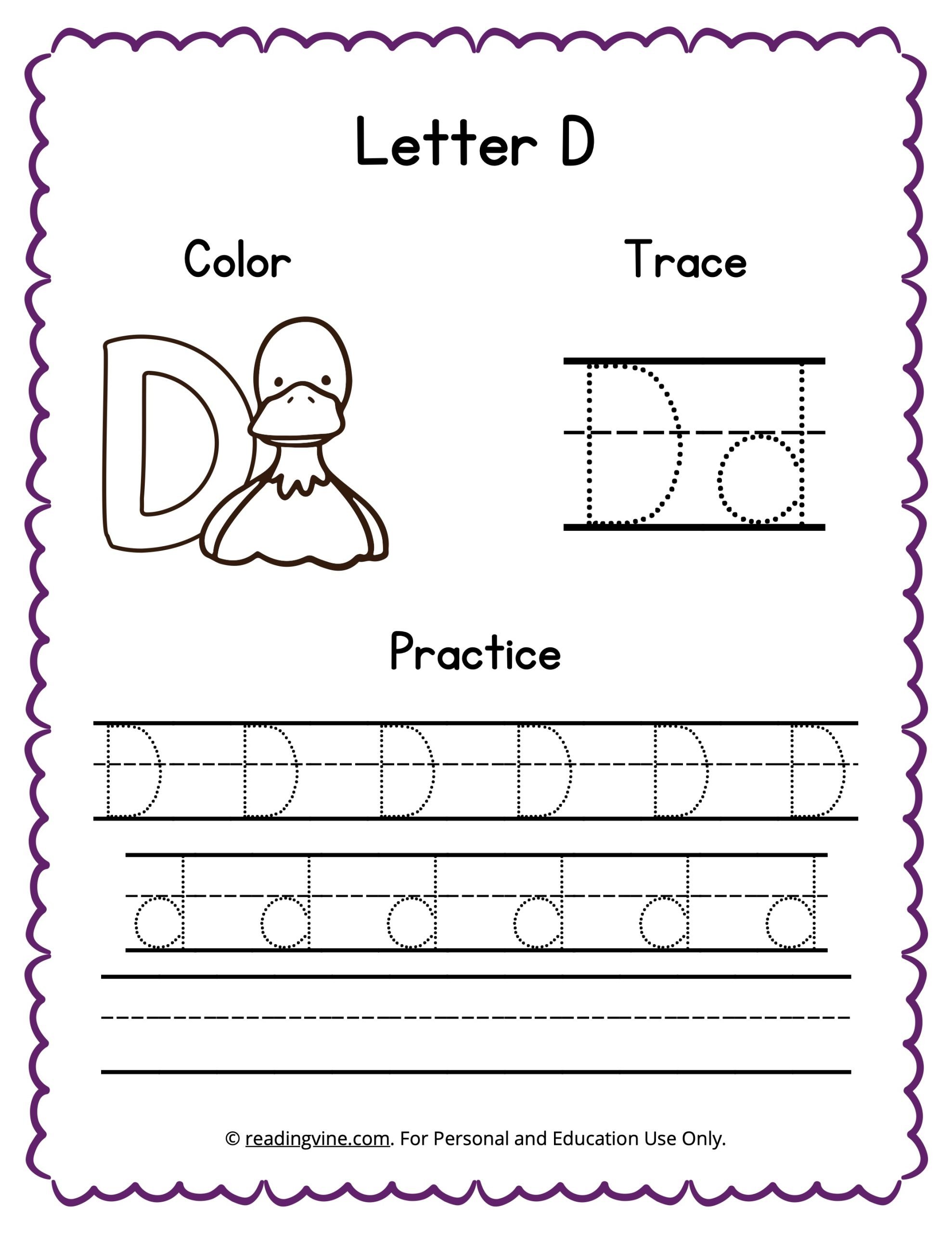 Color, Trace, and Write the Letter D Worksheet-image - ReadingVine