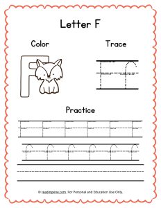 Color, Trace, and Write the Letter F Worksheet Image