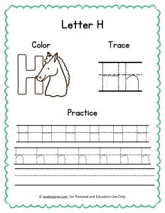 Color, Trace, and Write the Letter H Worksheet Image