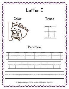 Color, Trace, and Write the Letter I Worksheet Image