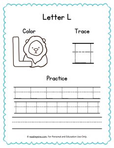 Color, Trace, and Write the Letter L Worksheet Image