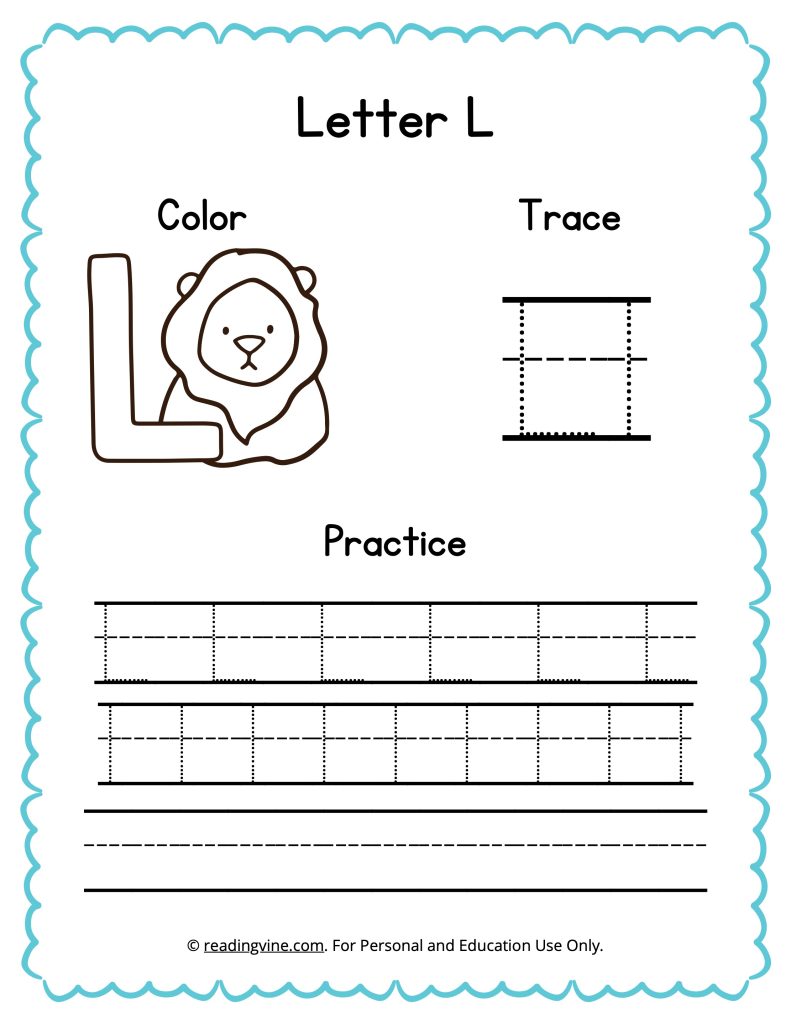 Color, Trace, and Write the Letter L Activity