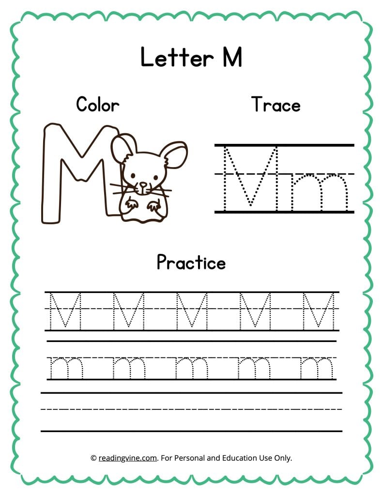 Color, Trace, and Write the Letter M Activity