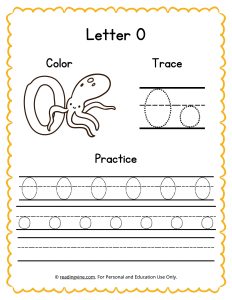 Color, Trace, and Write the Letter O Worksheet Image