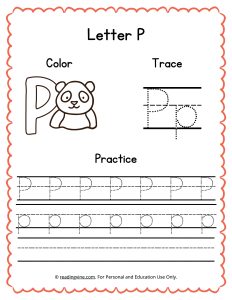 Color, Trace, and Write the Letter P Worksheet Image