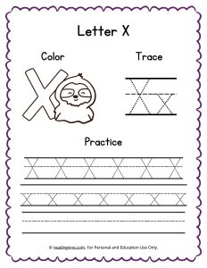 Color, Trace, and Write the Letter X Worksheet Image