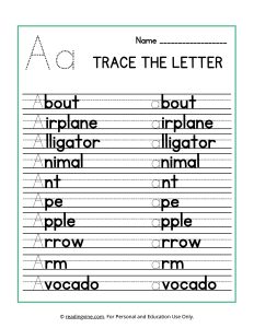 Trace the Beginning Letter A Activity