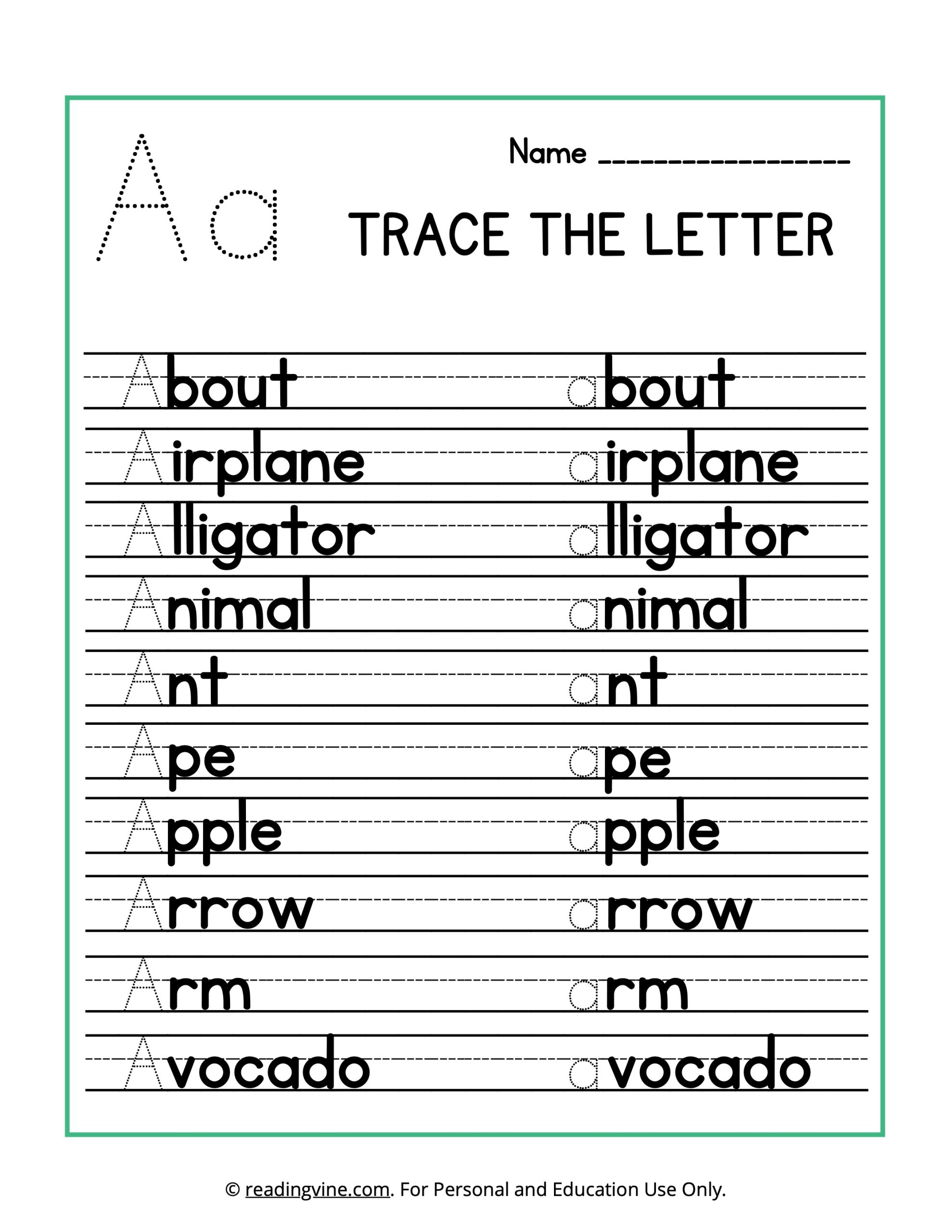 Trace the Beginning Letter A Activity