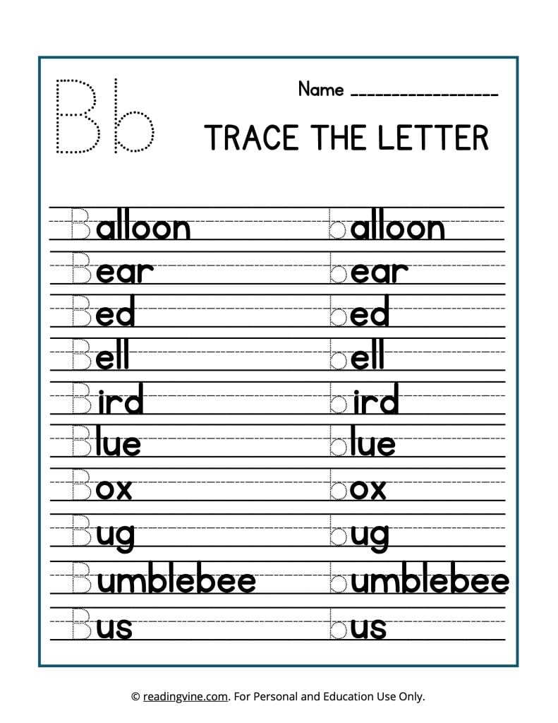 Trace the Beginning Letter B Activity