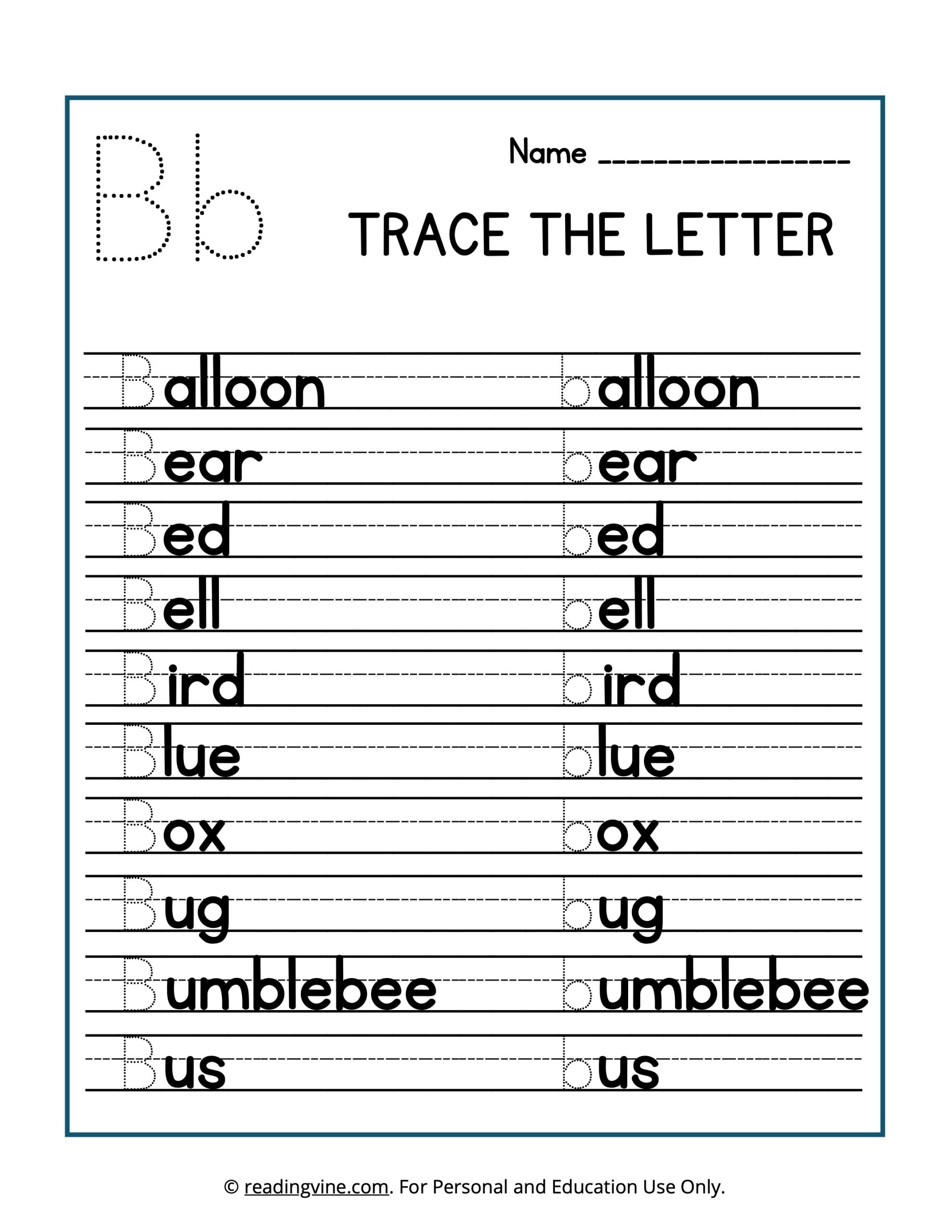 Trace the Beginning Letter B Worksheet Image
