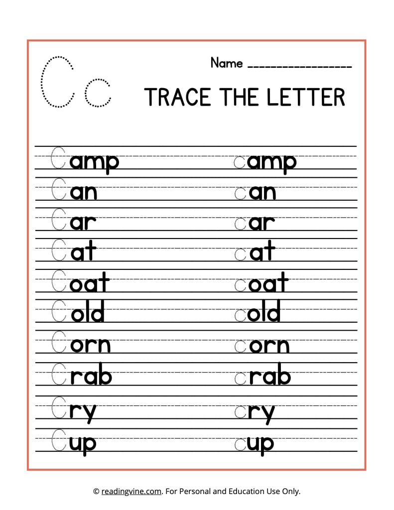 Trace the Beginning Letter C Printable Activity