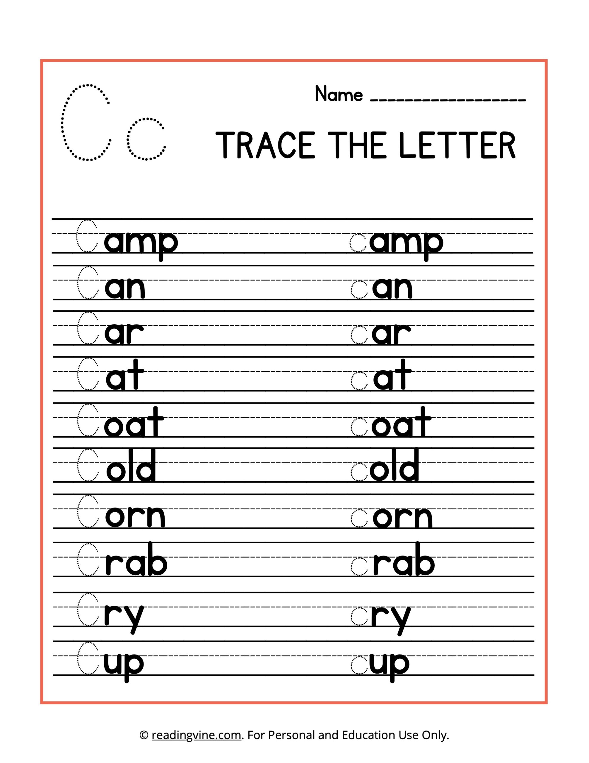 Trace the Beginning Letter C Activity