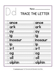 Trace the Beginning Letter D Activity