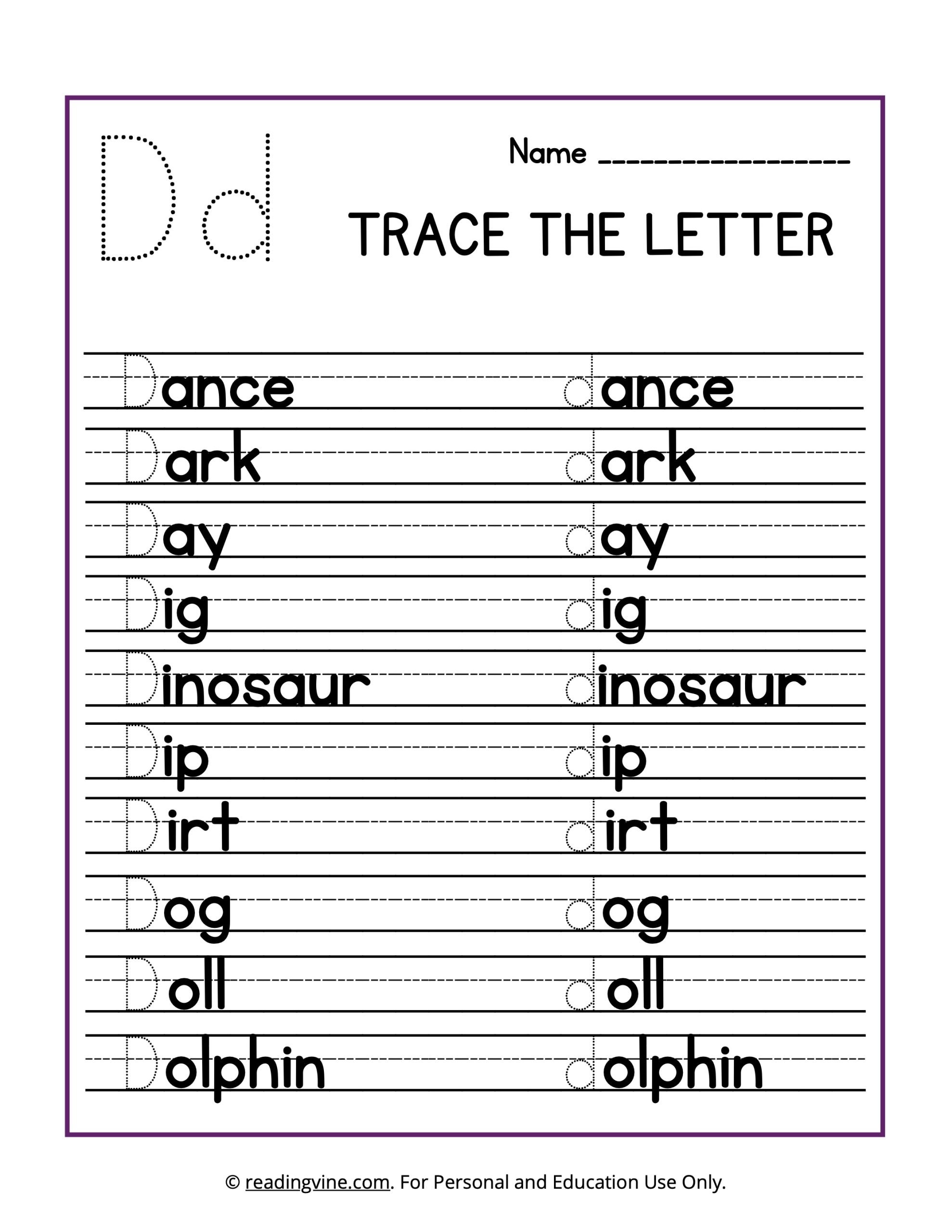 Trace the Beginning Letter D Activity