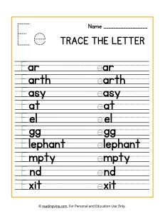 Trace the Beginning Letter E Activity