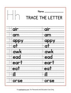 Trace the Beginning Letter H Activity