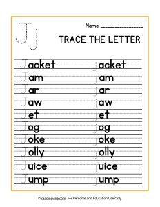 Trace the Beginning Letter J Activity