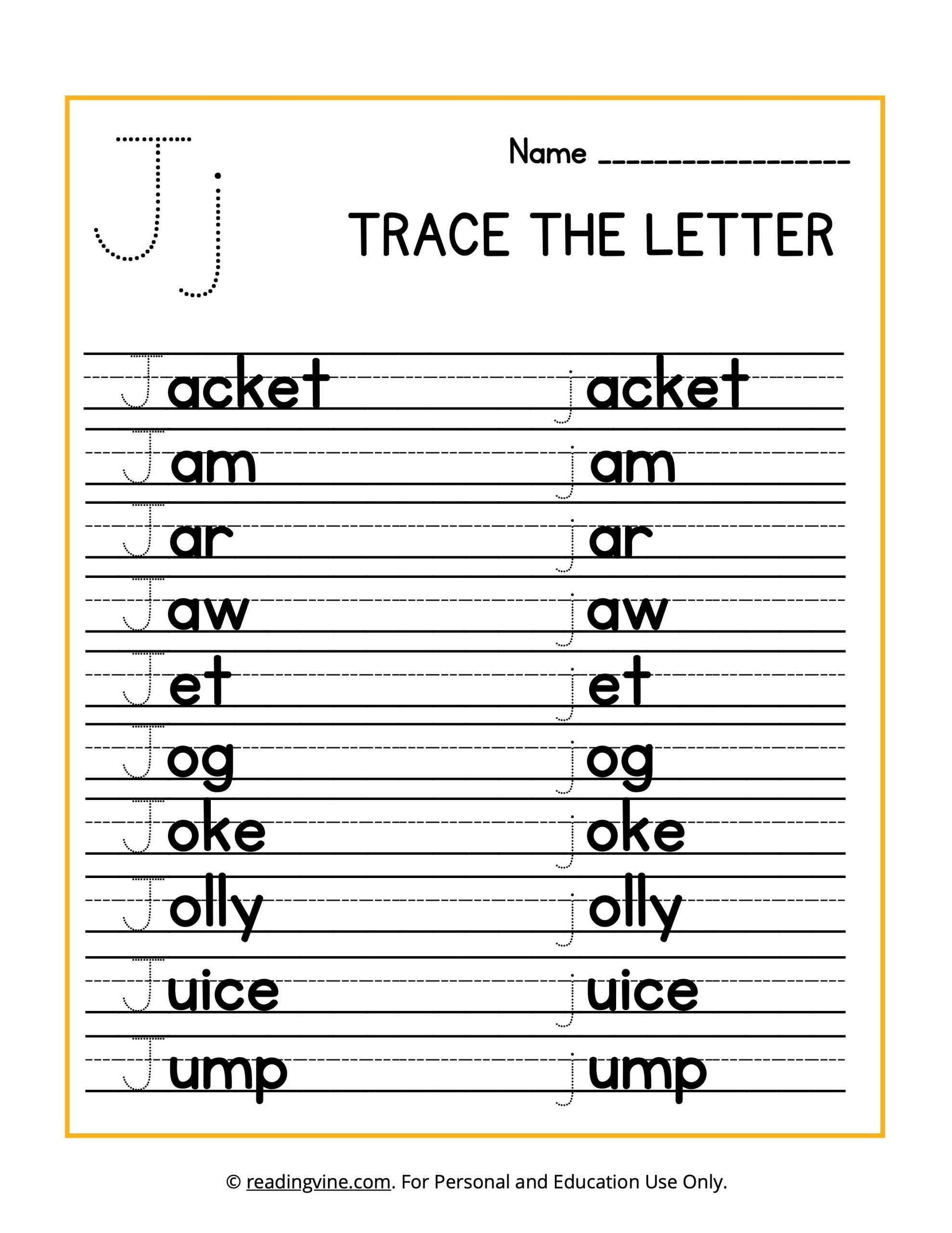 Trace the Beginning Letter J Activity