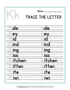 Trace the Beginning Letter K Activity