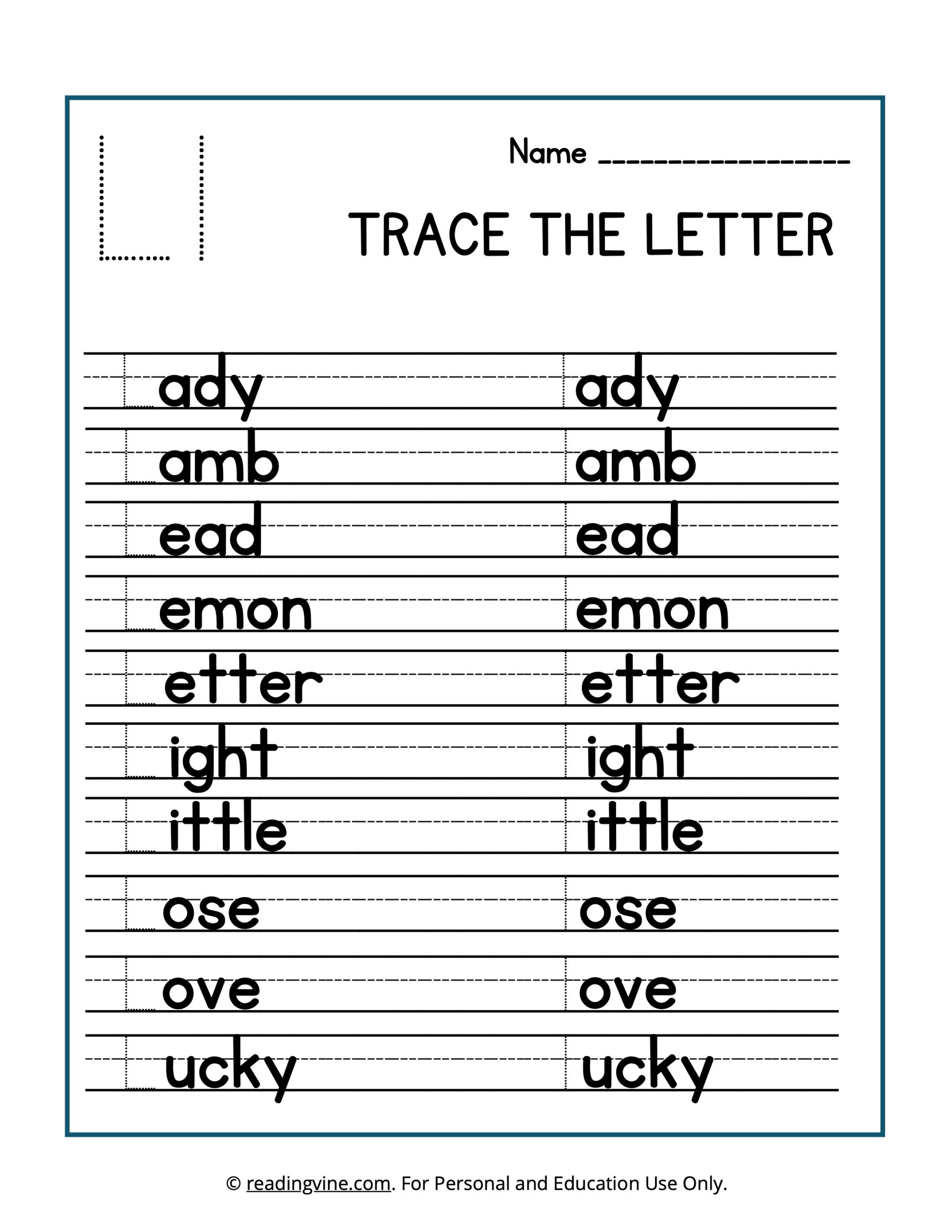 Trace the Beginning Letter L Activity