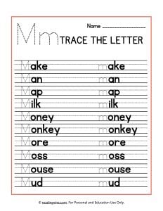 Trace the Beginning Letter M Activity