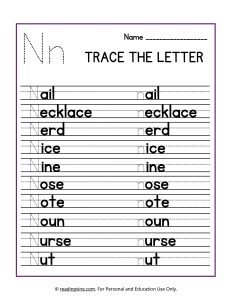 Trace the Beginning Letter N Activity