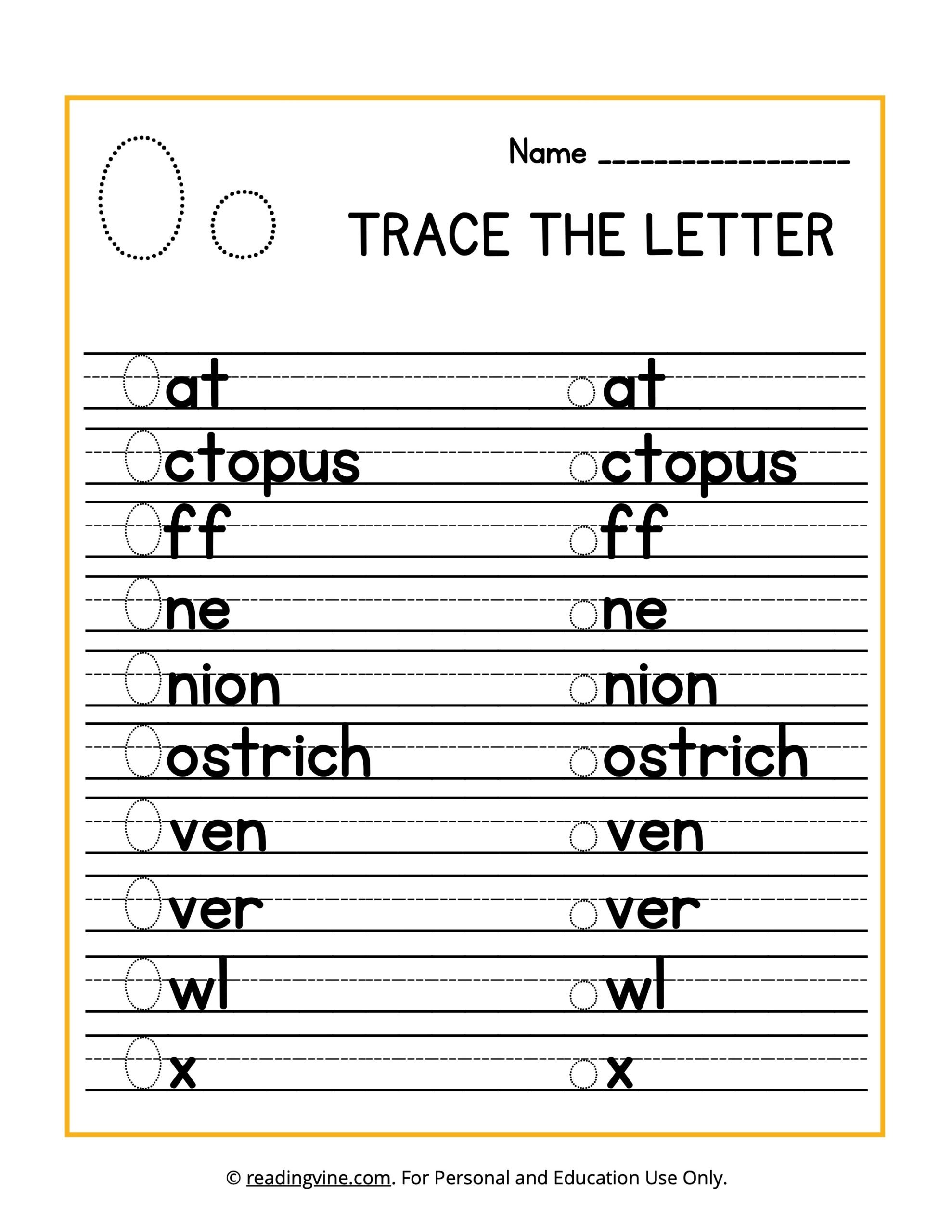 Trace the Beginning Letter O Activity