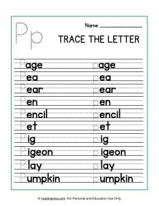 Trace the Beginning Letter P Activity