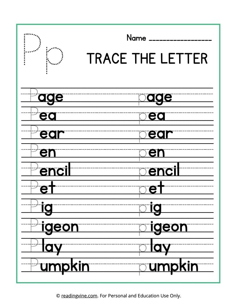 Printable Trace the Beginning Letter P Worksheet