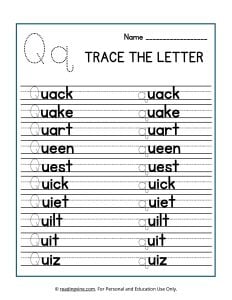 Trace the Beginning Letter Q Activity