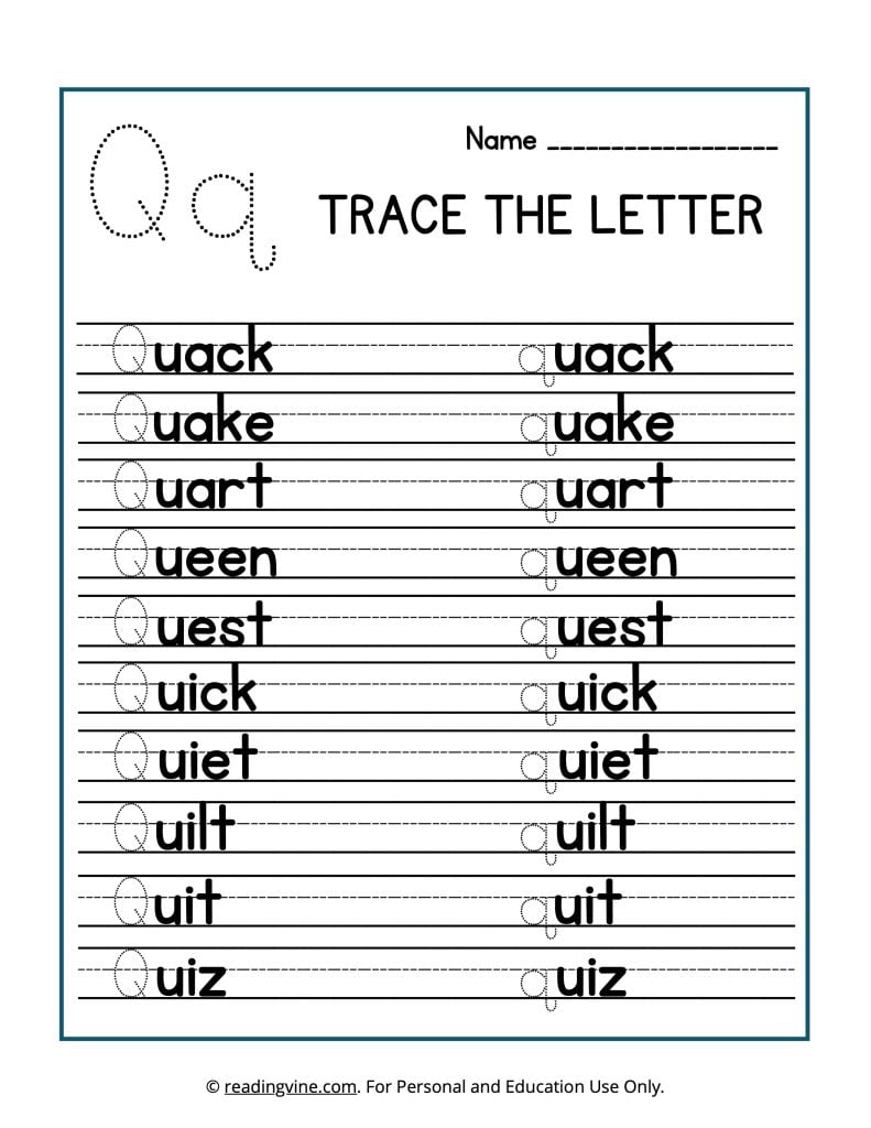 Printable Trace the Beginning Letter Activity