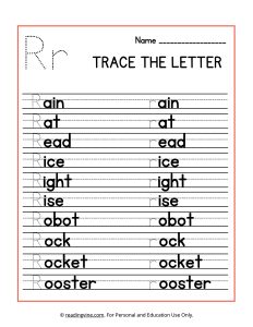 Trace the Beginning Letter R Activity